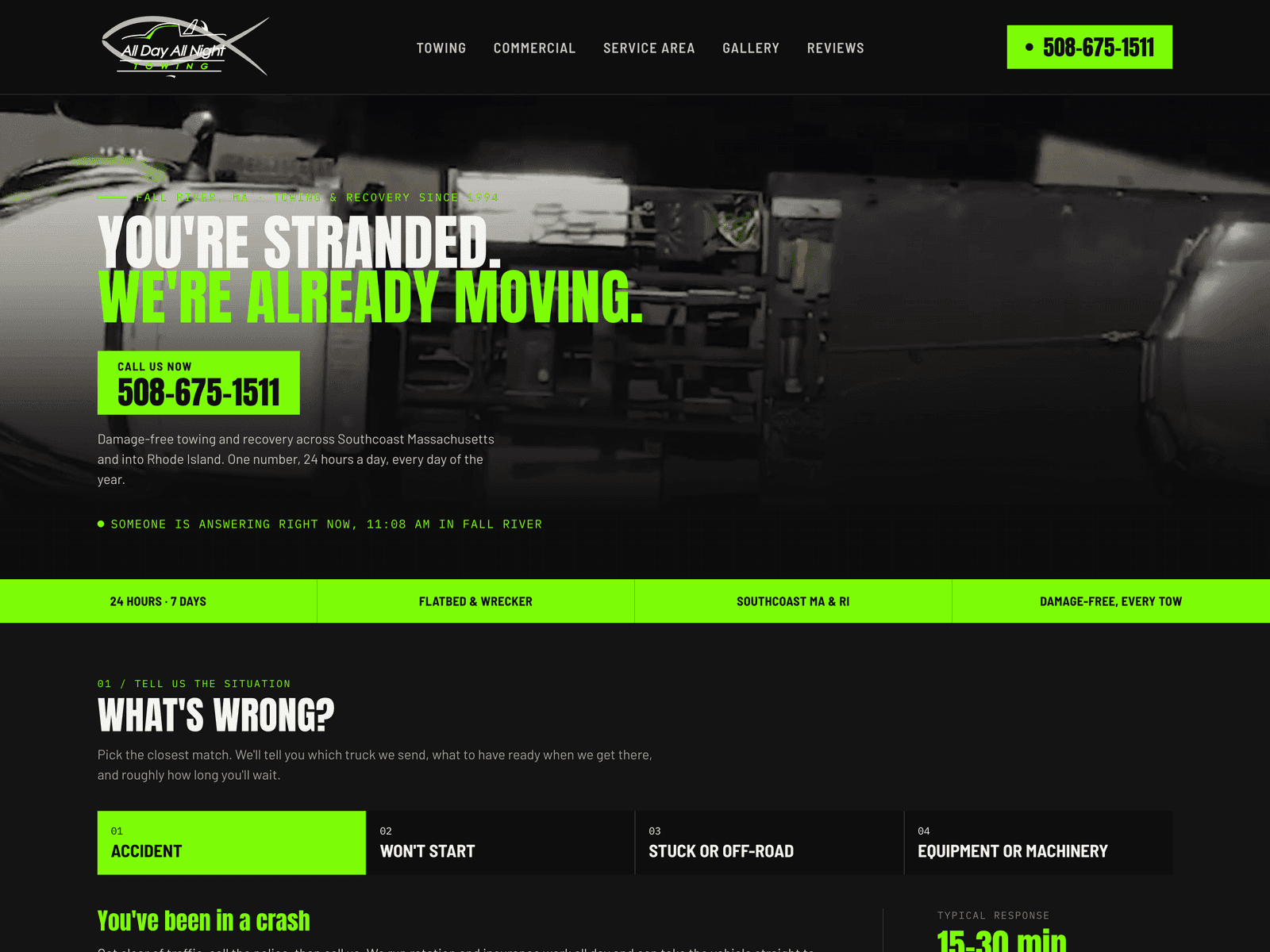 Website for All Day All Night Towing